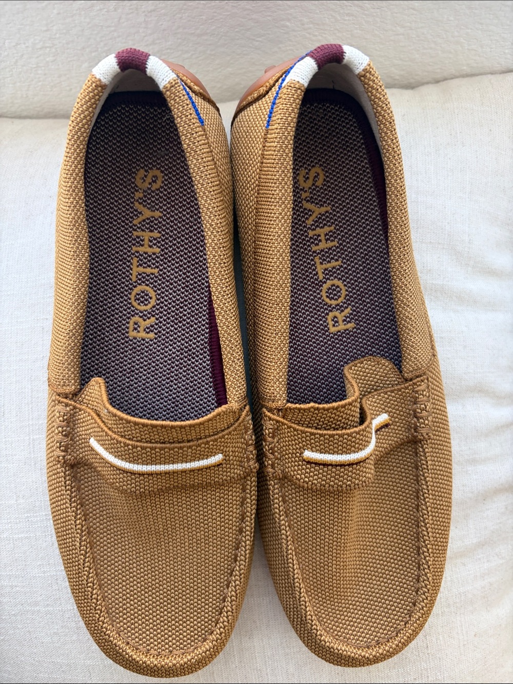Rothy's The driver in sunflower Tan Knit Slip-On Loafers with White Accent